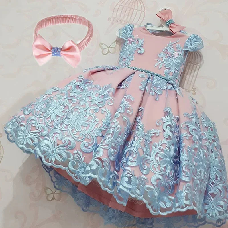 2024 Girls' Lace Princess Dress – Formal, Elegant, Vintage Embroidered Gown