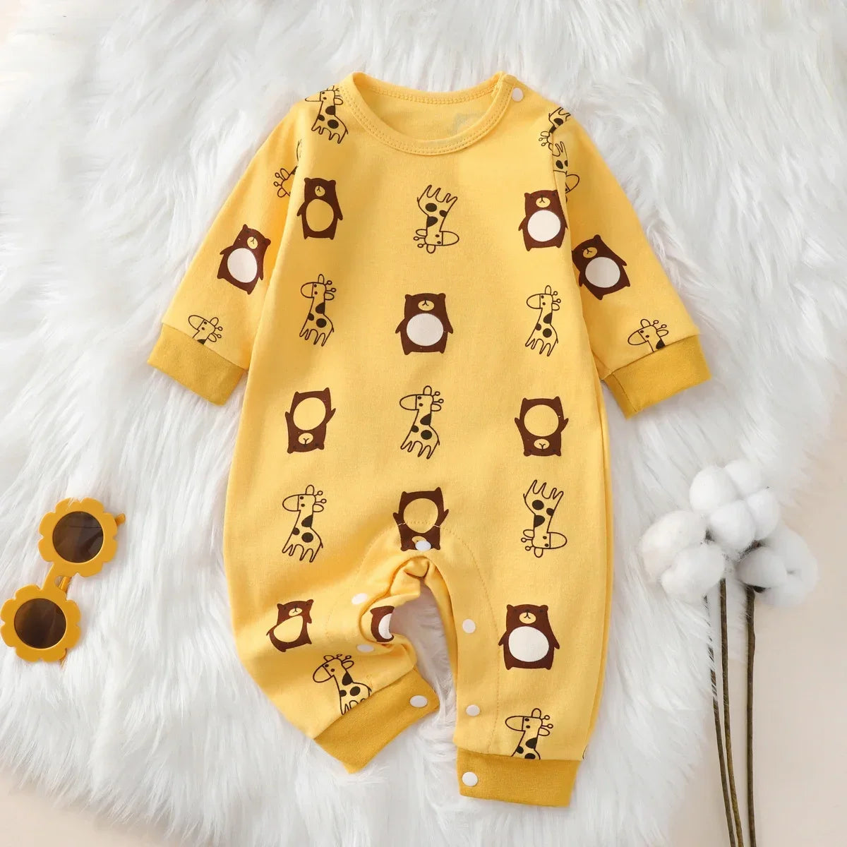 Newborn Baby Romper — 100% Cotton, 0–18M, Unisex, Long Sleeve, Soft & Cute, Autumn/Spring