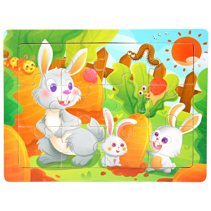 12-Piece Wooden Animal Jigsaw Puzzle – Montessori Educational Toy for Baby or Kids