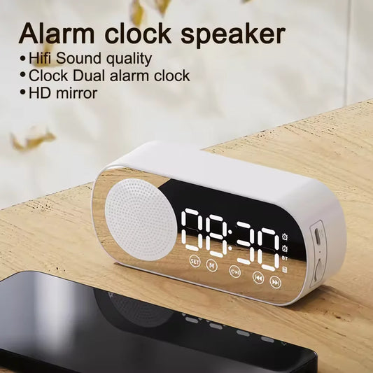 Wireless Bluetooth Speaker & Digital LED Alarm Clock – Mini Mirror Design, Multifunctional for Bedroom & Study