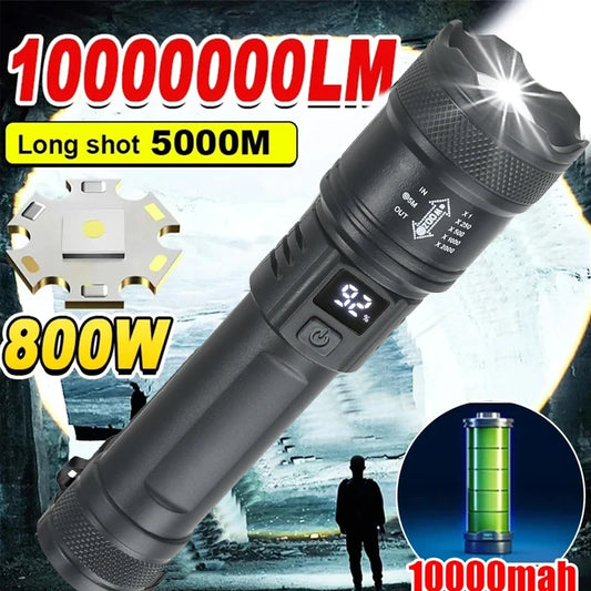 2000LM LED Tactical Flashlight – USB Rechargeable Zoom Torch