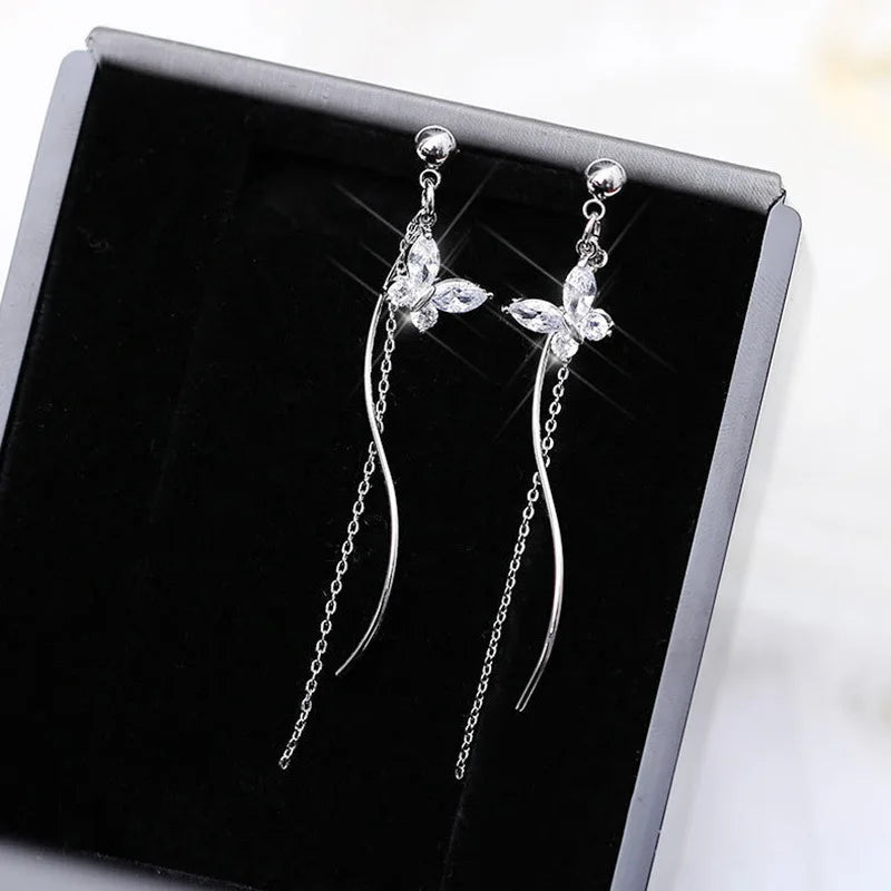 Shiny Crystal Zircon Drop Earrings for Women Geometric Tassel Vintage Pendant Fashion Jewelry