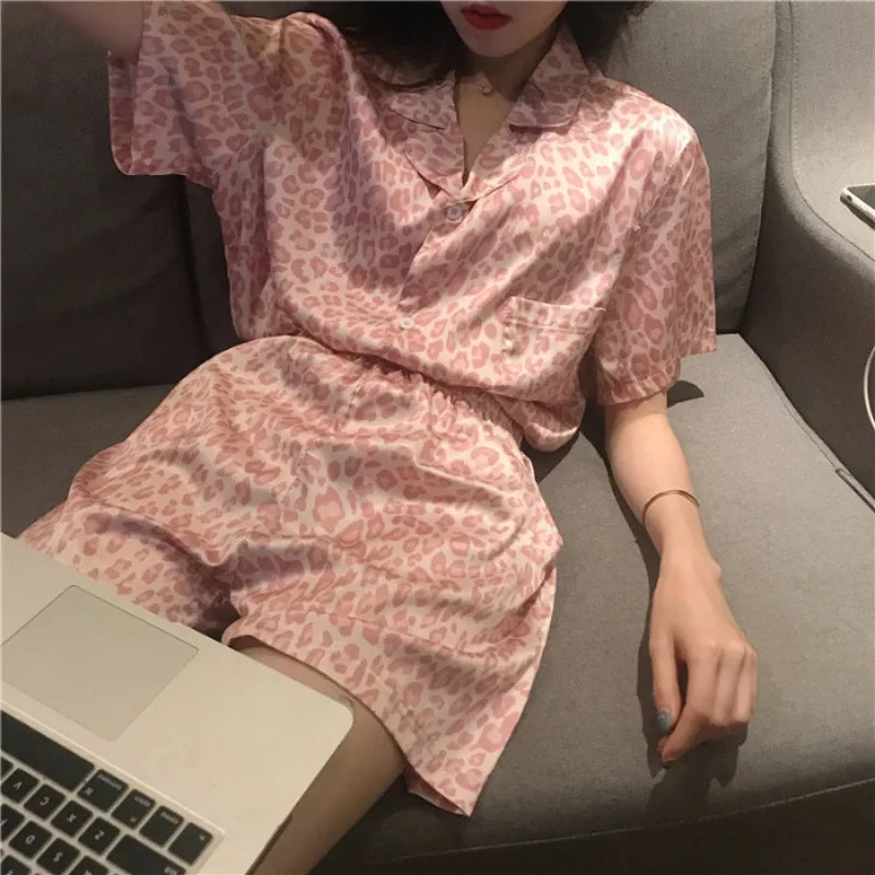 Women’s Pajama Set – Short Sleeve Top & Shorts, Printed Loungewear