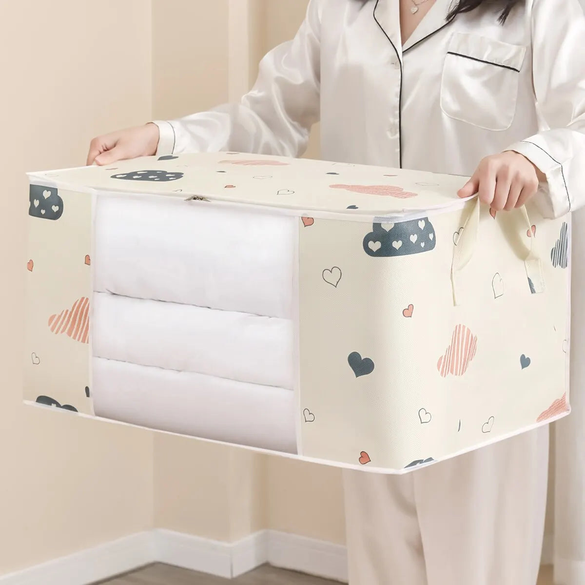 Large Capacity Clothes Storage Bag — Foldable Organizer with Reinforced Handles & Sturdy Zipper for Bedding and Blankets