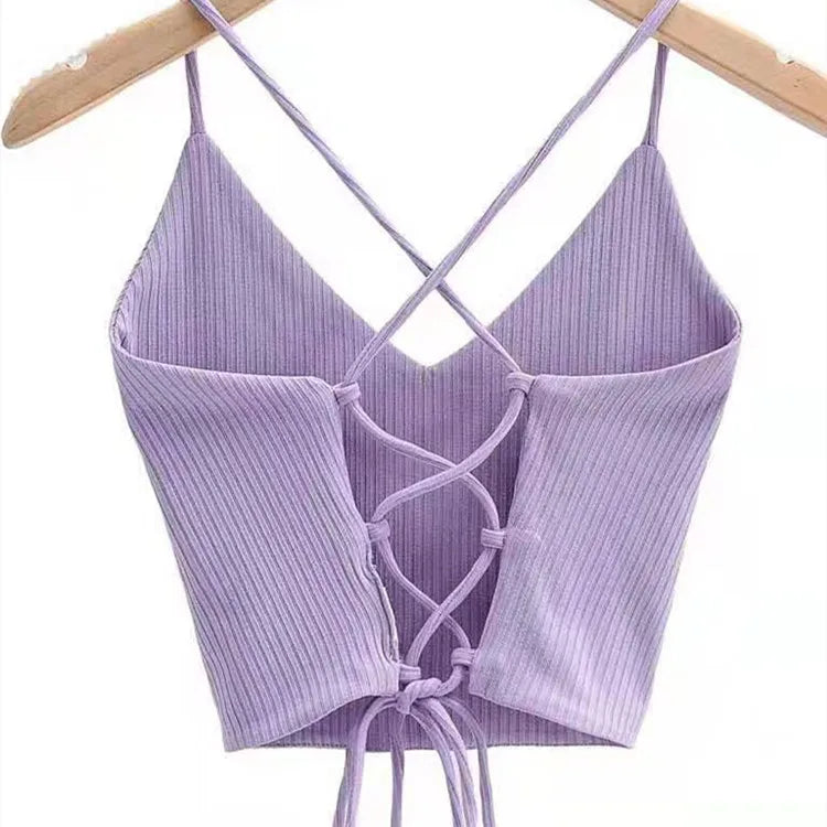 Women’s Ribbed Halter Crop Top – Lace-Up Tie Back, Sleeveless Summer Style