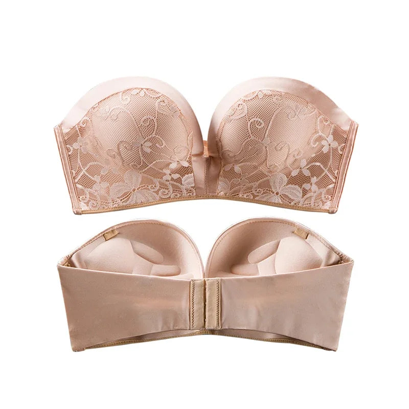 2024 New Women’s Lingerie Set – Strapless Push-Up Bra & Seamless Invisible Lace Panty for Wedding Dresses