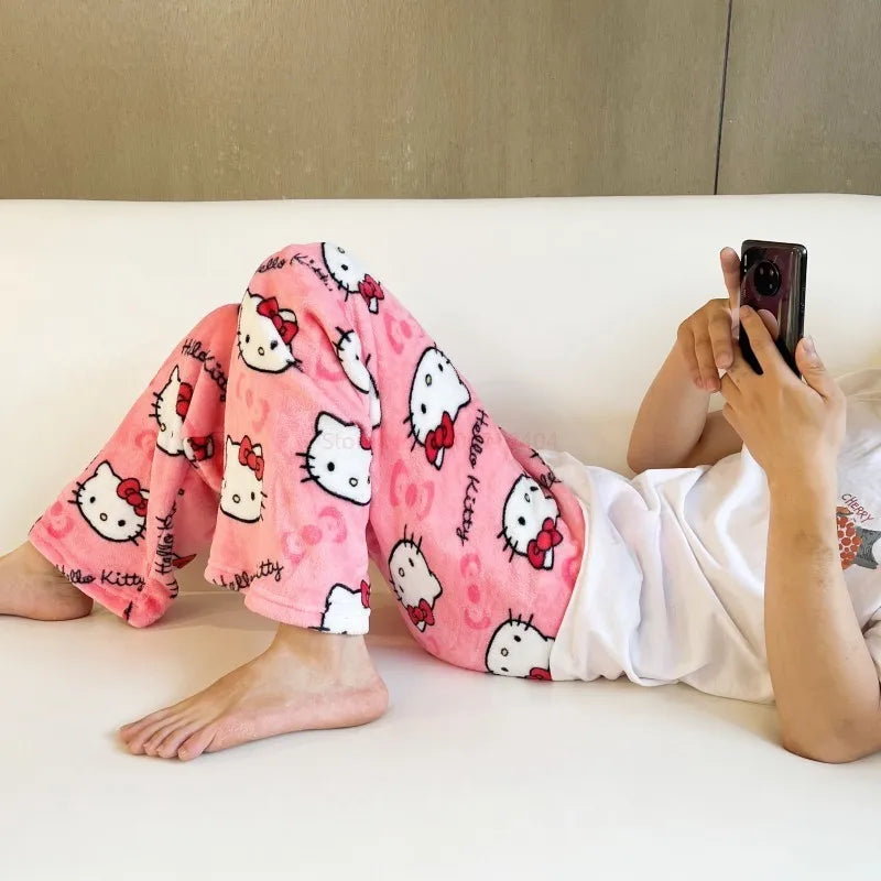 Sanrio Hello Kitty Flannel Pajamas – Warm Autumn Home Pants