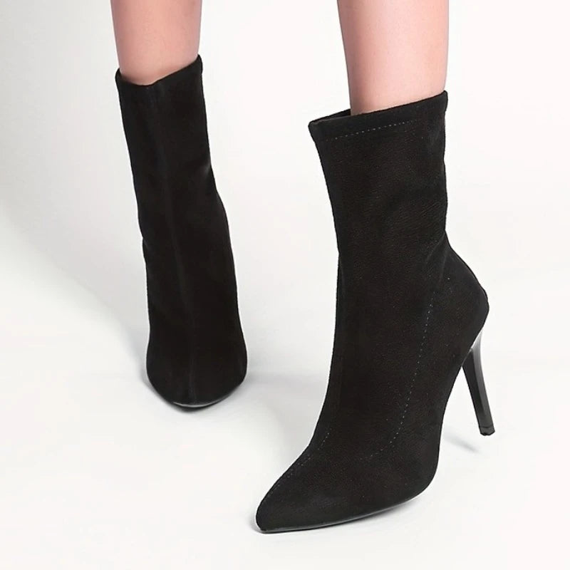 Fashion Suede Stiletto Ankle Boots – Autumn New Style, Pointed Toe, Back Zipper, Non-Slip, Wear-Resistant High Heels