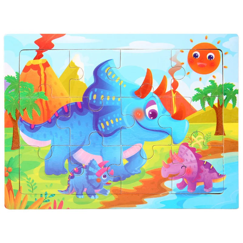 12-Piece Wooden Animal Jigsaw Puzzle – Montessori Educational Toy for Baby or Kids