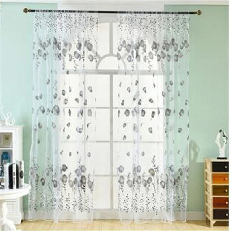 Sheer Tulip Print Curtains – Voile Tulle Window Drapes for Bedroom, Living Room, Kitchen & Balcony