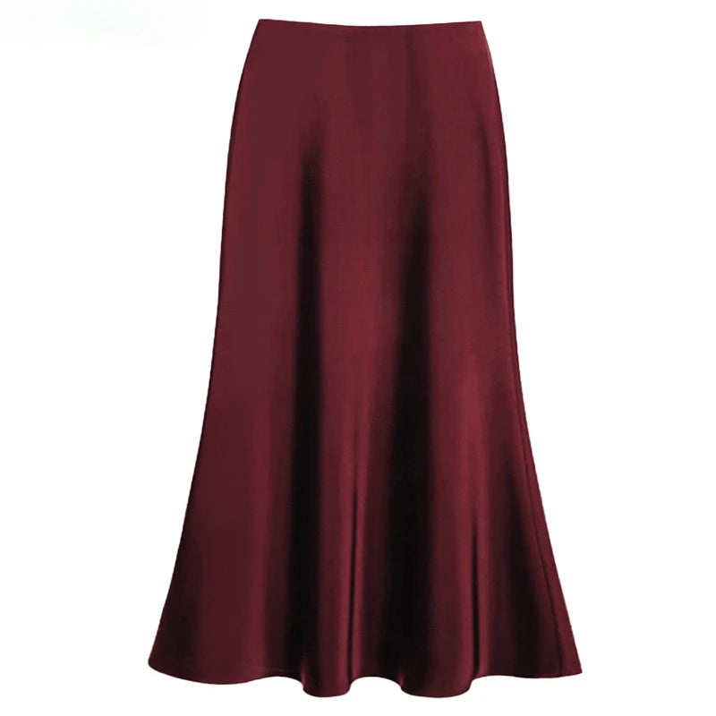 Summer Satin High Waist Fishtail A-Line Skirt for Women