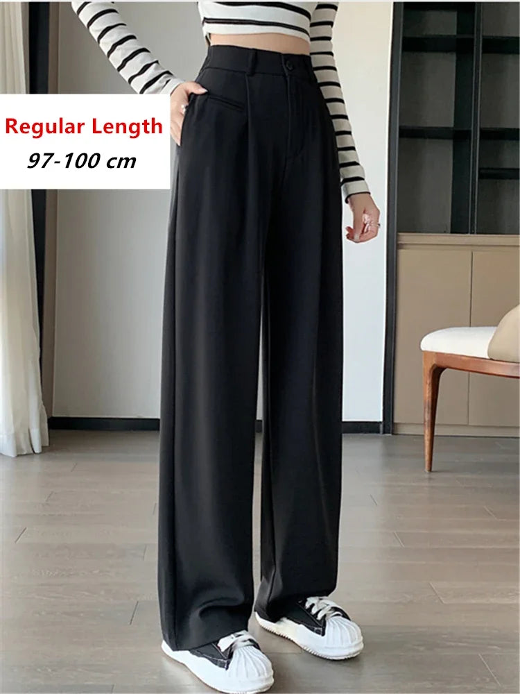 2024 Spring Summer Women’s High Waist Wide Leg Pants – Elegant Minimalist Straight Loose Trousers with Button Detail