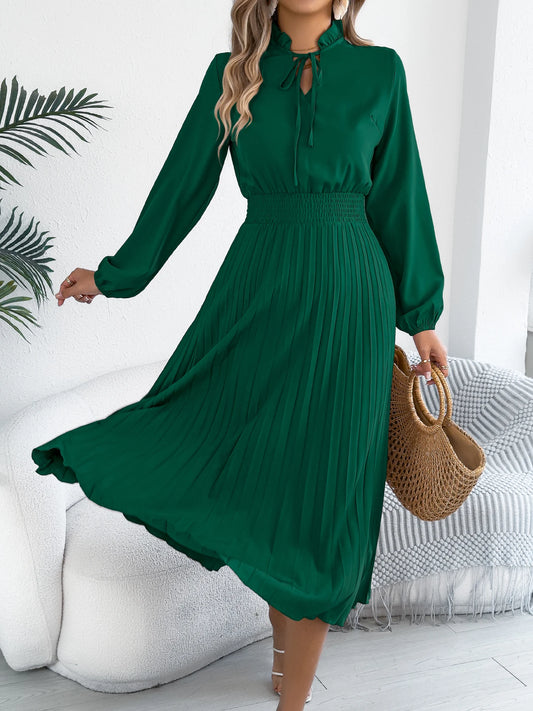 Women’s Elegant V-Neck Lace-Up Maxi Dress – Autumn/Winter