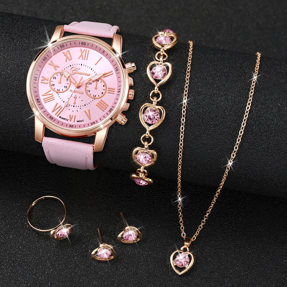5/6PCS Women’s Quartz Watch Set – Leather Band & Rhinestone