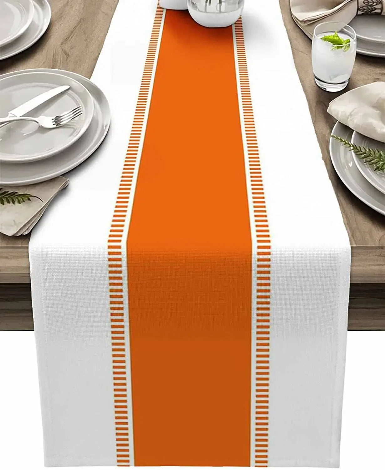 Navy Blue Striped Linen Table Runner – Farmhouse Washable Dresser Scarf for Dining, Wedding & Home Decoration