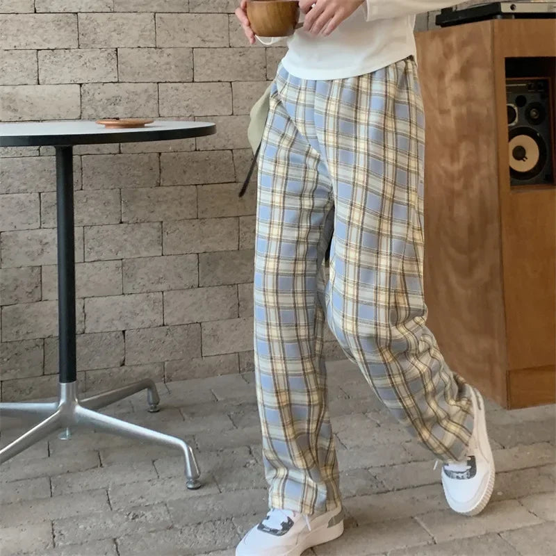 Women’s Winter Plaid Wide-Leg Pants – High-Waist & Fleece-Lined