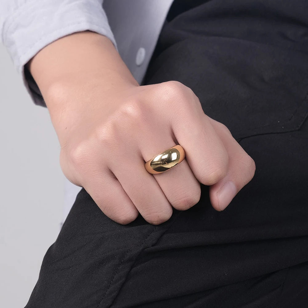 Women’s Stainless Steel Ring – Wide Gold Color, Waterproof