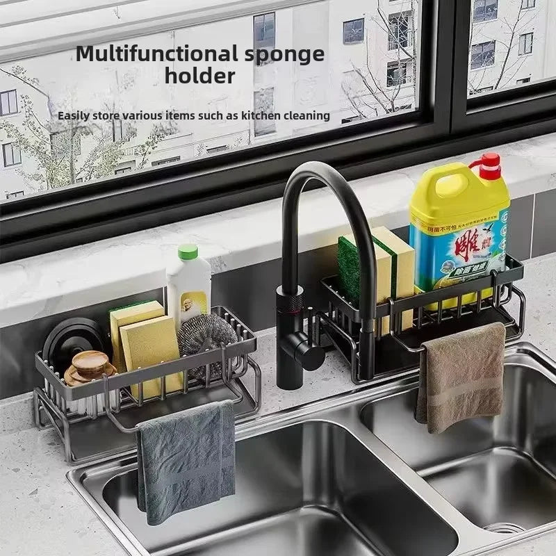 Kitchen Sink Storage Rack – No-Punch, Drainage Shelf for Rags, Sponges & Spices
