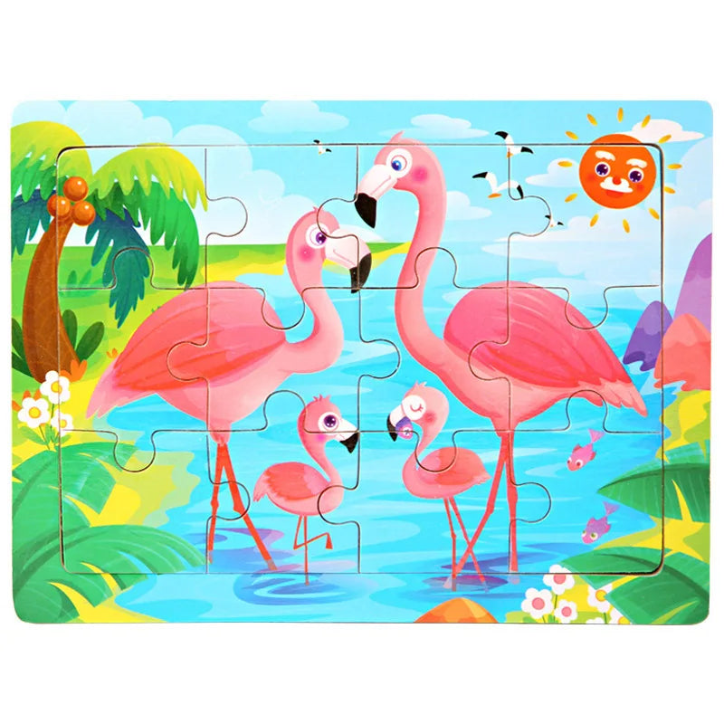 12-Piece Wooden Animal Jigsaw Puzzle – Montessori Educational Toy for Baby or Kids
