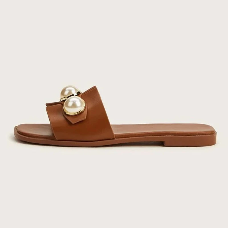 Women’s 2025 Pearl Sandals – Flat Fashion Slippers, Roman Style Flip-Flops for Party, Casual & Beach Wear