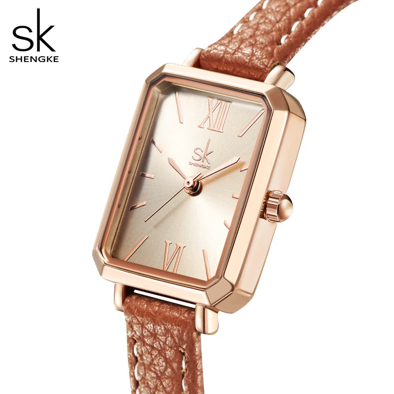 Rose Gold Mesh Watch - Shengle Women's Square Quartz
