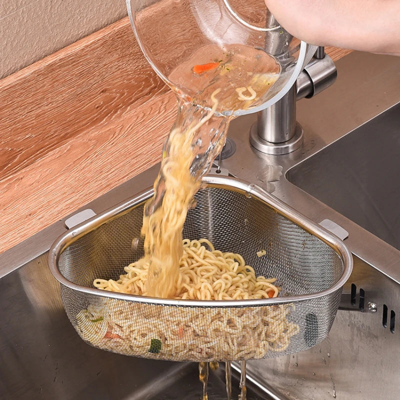 Stainless Steel Sink Drain Basket – Triangle Food & Veggie Strainer Rack