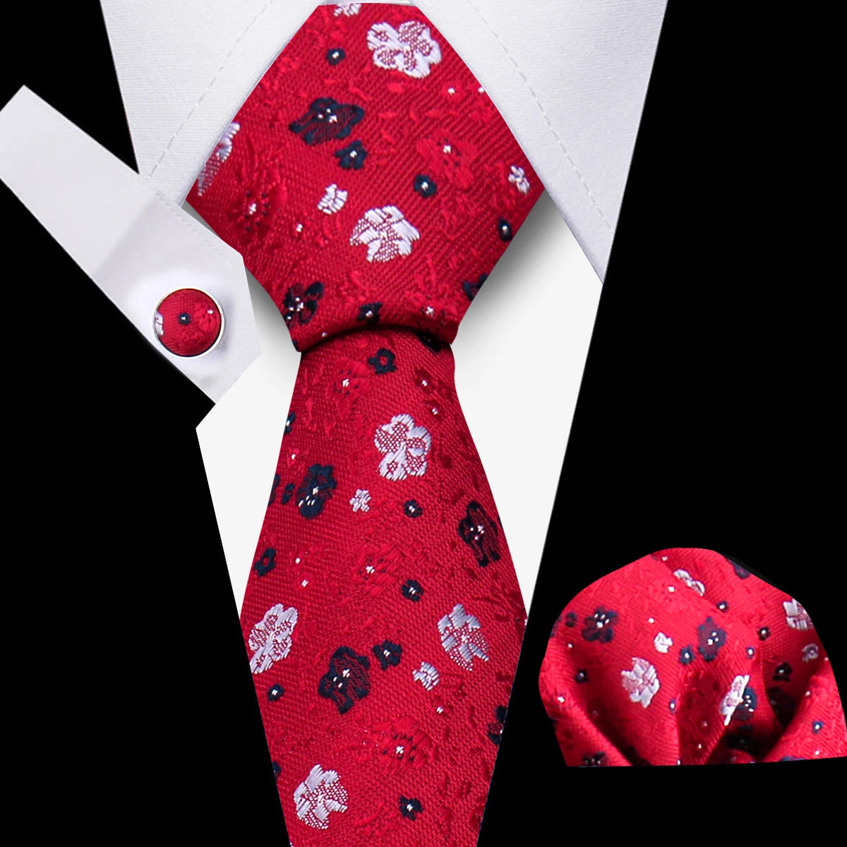 Classic Men’s Tie Set Plaid Necktie with Pocket Square & Cufflinks Business Wedding Gift Accessories