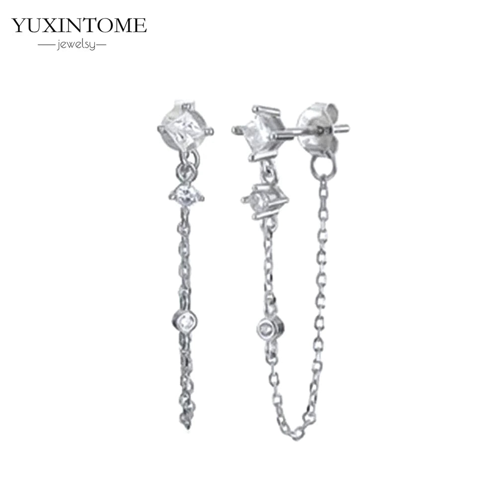 925 Sterling Silver White Zircon Tassel Hoop Earrings — Women’s Luxury Korean Fashion Jewelry 2025