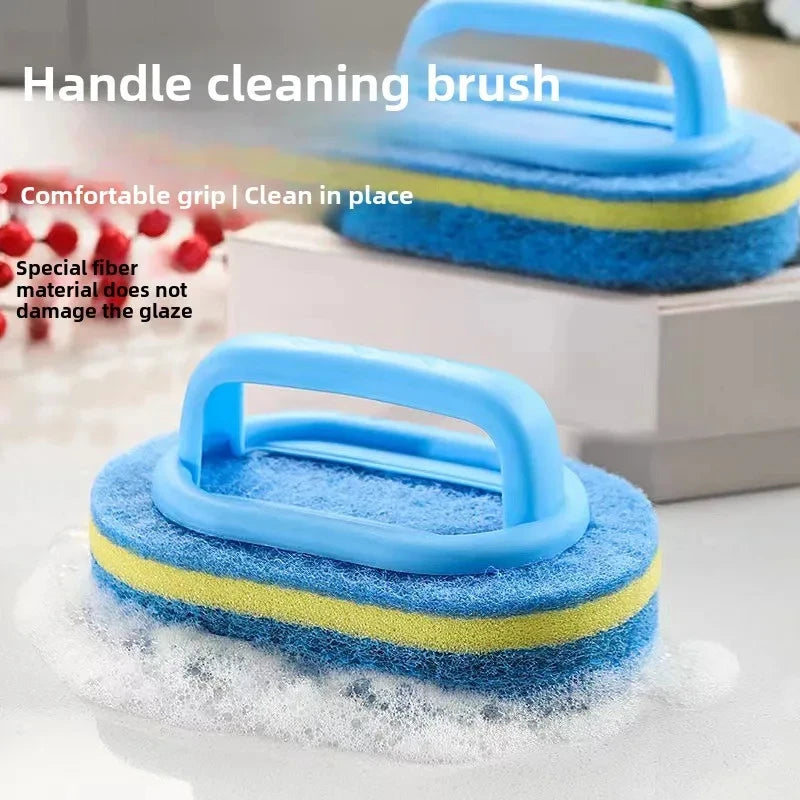 1/3PCS Household Cleaning Brush with Magic Handle Sponge – Easy Cleaner for Kitchen, Bathroom, Toilet, Wall & Window