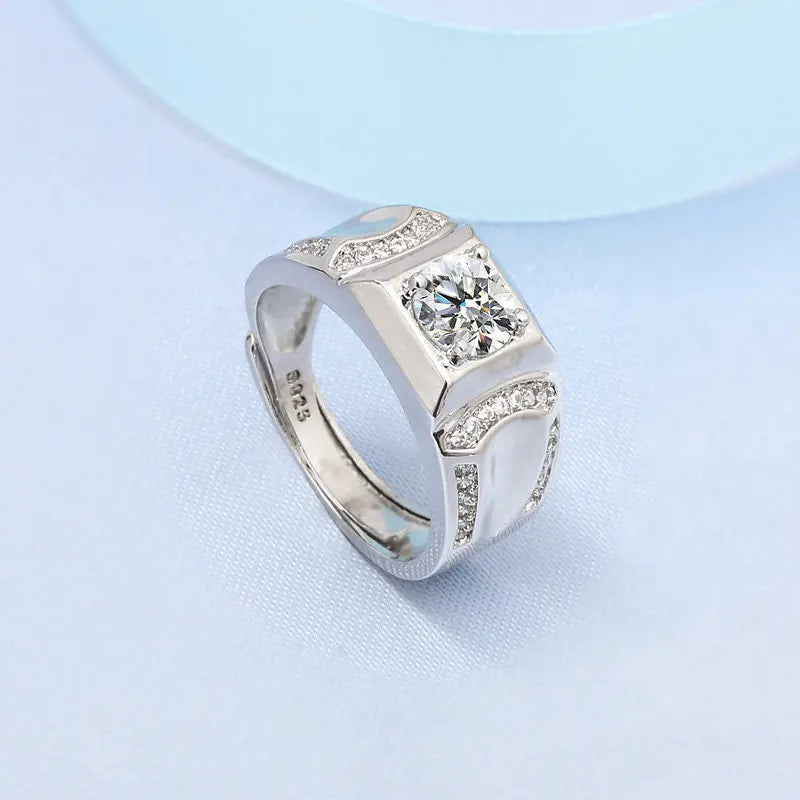 925 Sterling Silver Adjustable Crystal Ring – Fashion Wedding & Engagement Jewelry for Men