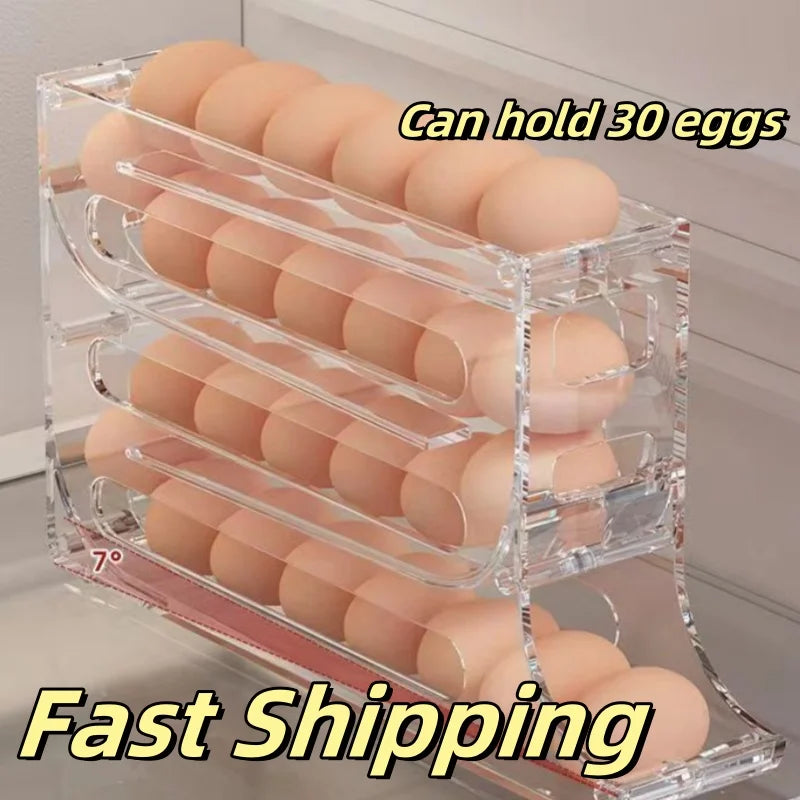 Roll-Out Egg Storage Box – Holds 30 eggs, durable & space-saving.