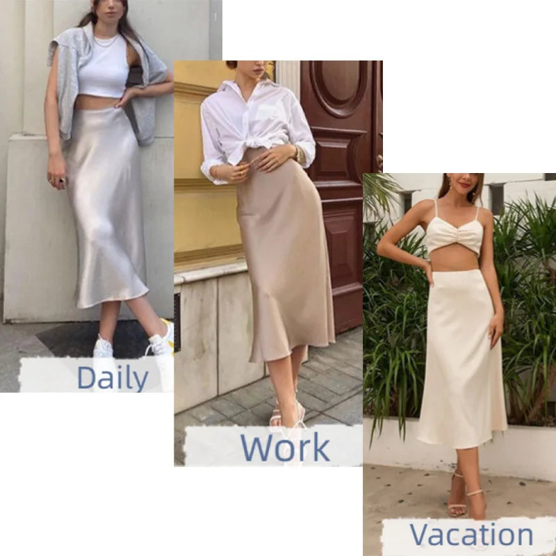 Summer Satin High Waist Fishtail A-Line Skirt for Women