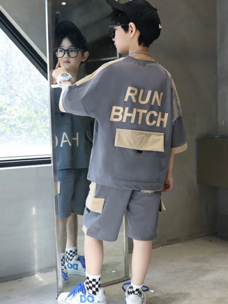 Boys' Summer Letter Print Outfit – 2-Piece Set