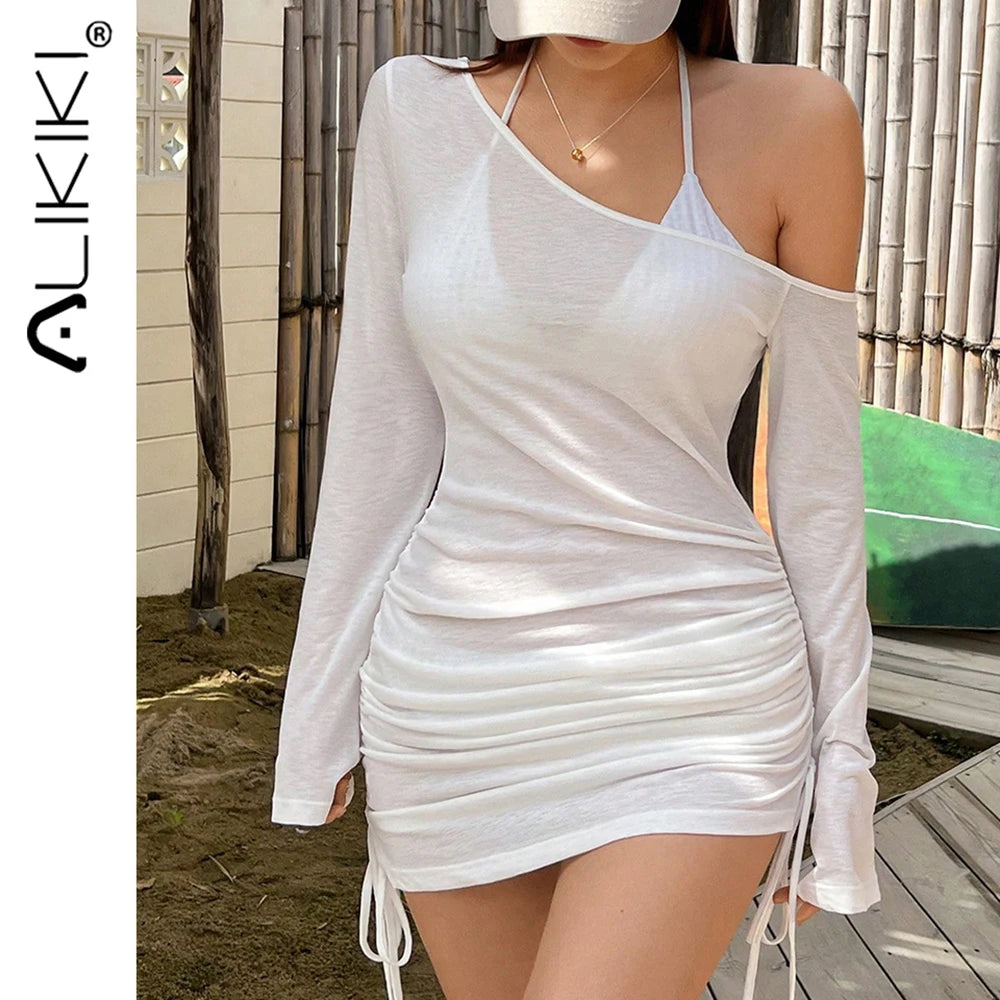 Women's Off-Shoulder Sheer Mini Beach Dress