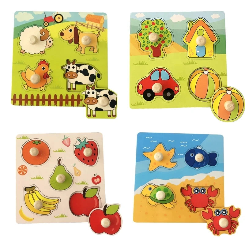 Montessori 3D Wooden Puzzle Baby Toys Early Learning Fruit Cognitive Board