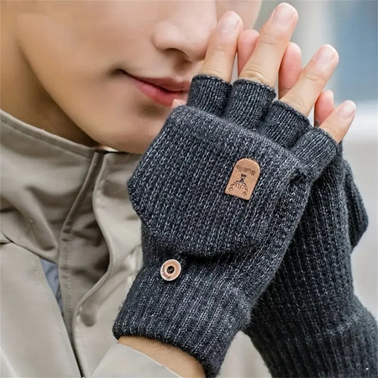 Winter Knitted Flip-Top Gloves – Warm, Windproof, Half-Finger Design for Men & Women
