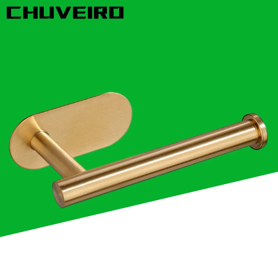 Adhesive Wall-Mounted Paper Holder – White, Black, or Gold Stainless Steel Toilet Tissue Rack