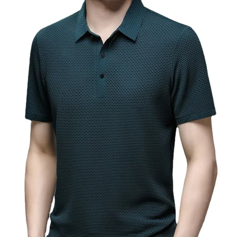 Men's Summer Polo Shirt – Breathable Ice Silk, Short-Sleeved, Fashionable & Comfortable