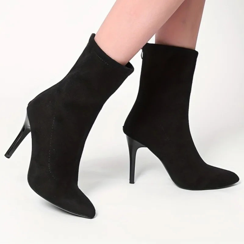 Fashion Suede Stiletto Ankle Boots – Autumn New Style, Pointed Toe, Back Zipper, Non-Slip, Wear-Resistant High Heels