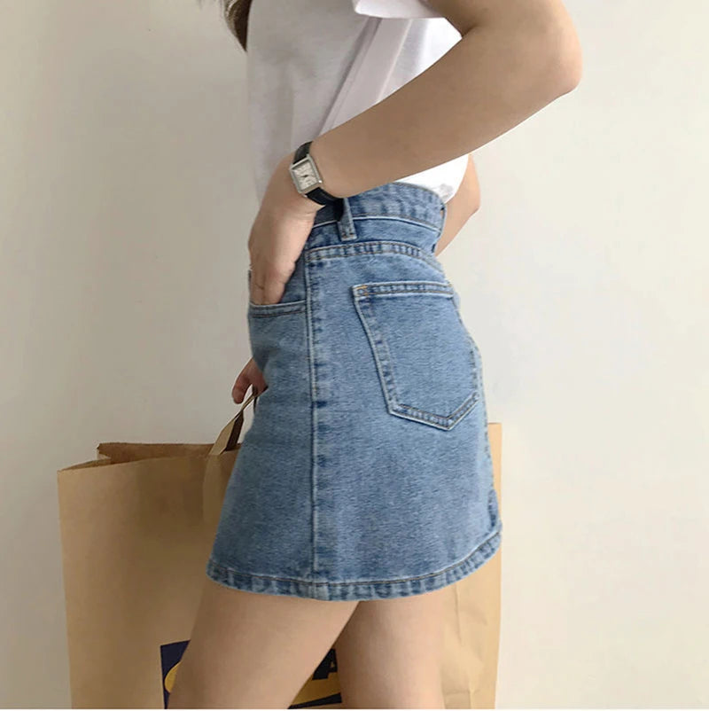 Korean High-Waisted Denim Mini Skirt – Slim Fit, Retro Style