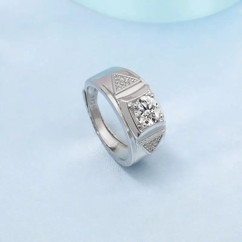 925 Sterling Silver Adjustable Crystal Ring – Fashion Wedding & Engagement Jewelry for Men