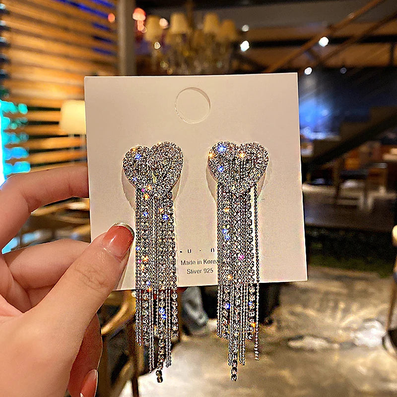 Shiny Crystal Zircon Drop Earrings for Women Geometric Tassel Vintage Pendant Fashion Jewelry
