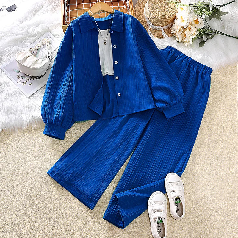 Kids 2-Piece Set for Girls– Cardigan Shirt & Loose Pants