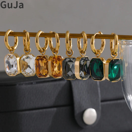 Trendy Women’s Earrings – Stainless Steel with Cubic Zirconia & Glass, Modern Style Gift