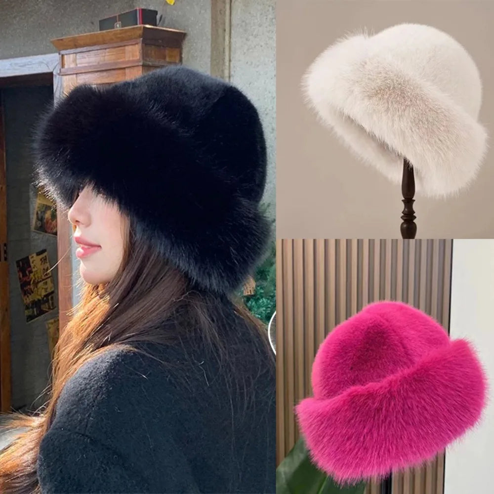 New Fluffy Fur Bucket Hat for Women, Warm Winter Fisherman Hat, Christmas Gift
