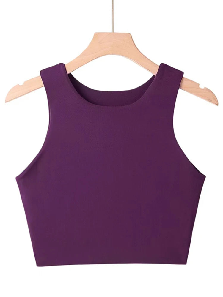 2023 Summer Women’s Slim Sleeveless Tank Tops – O-Neck, Sexy, Nylon, 6 Colors