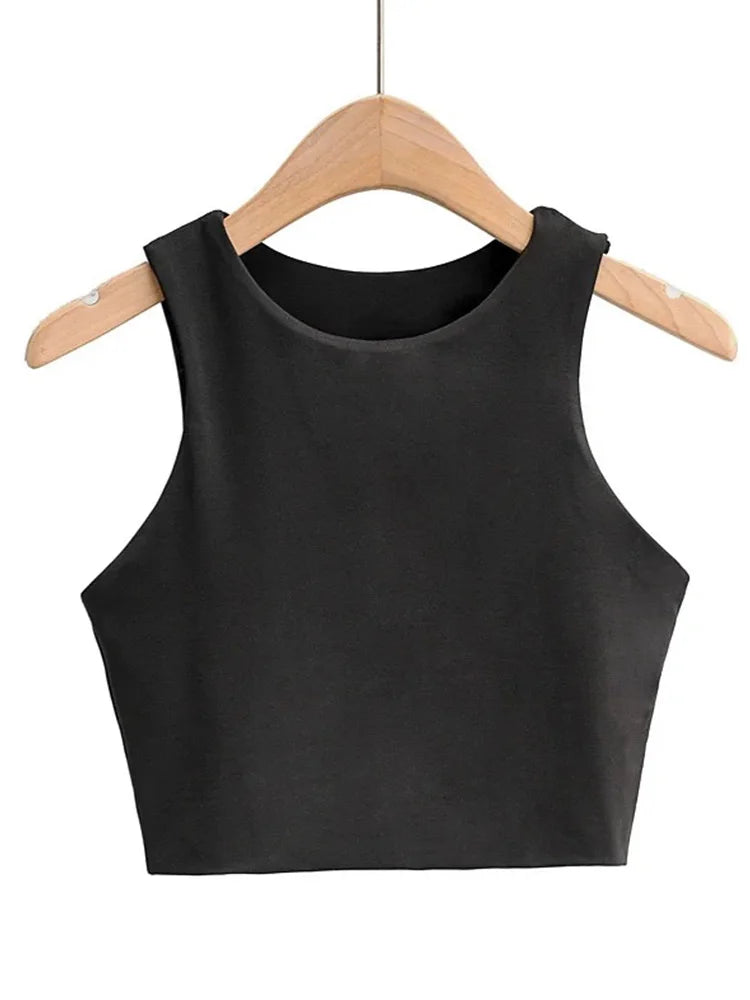 2023 Summer Women’s Slim Sleeveless Tank Tops – O-Neck, Sexy, Nylon, 6 Colors