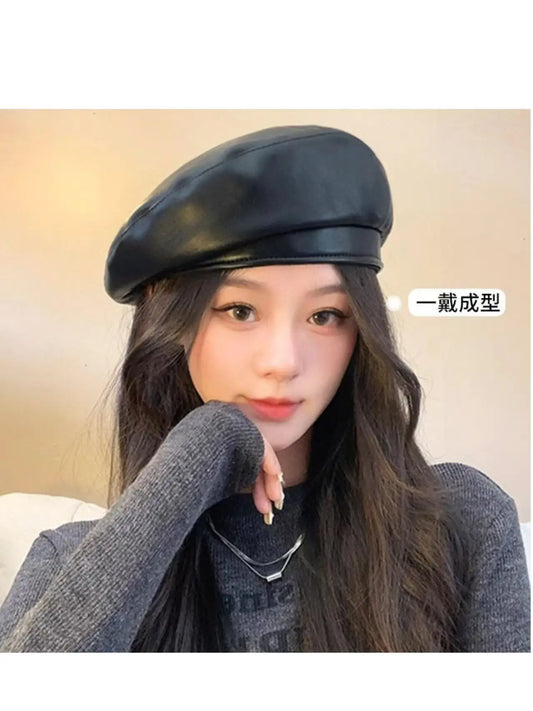Women’s Octagonal Leather Beret – Vintage Painter Style Hat