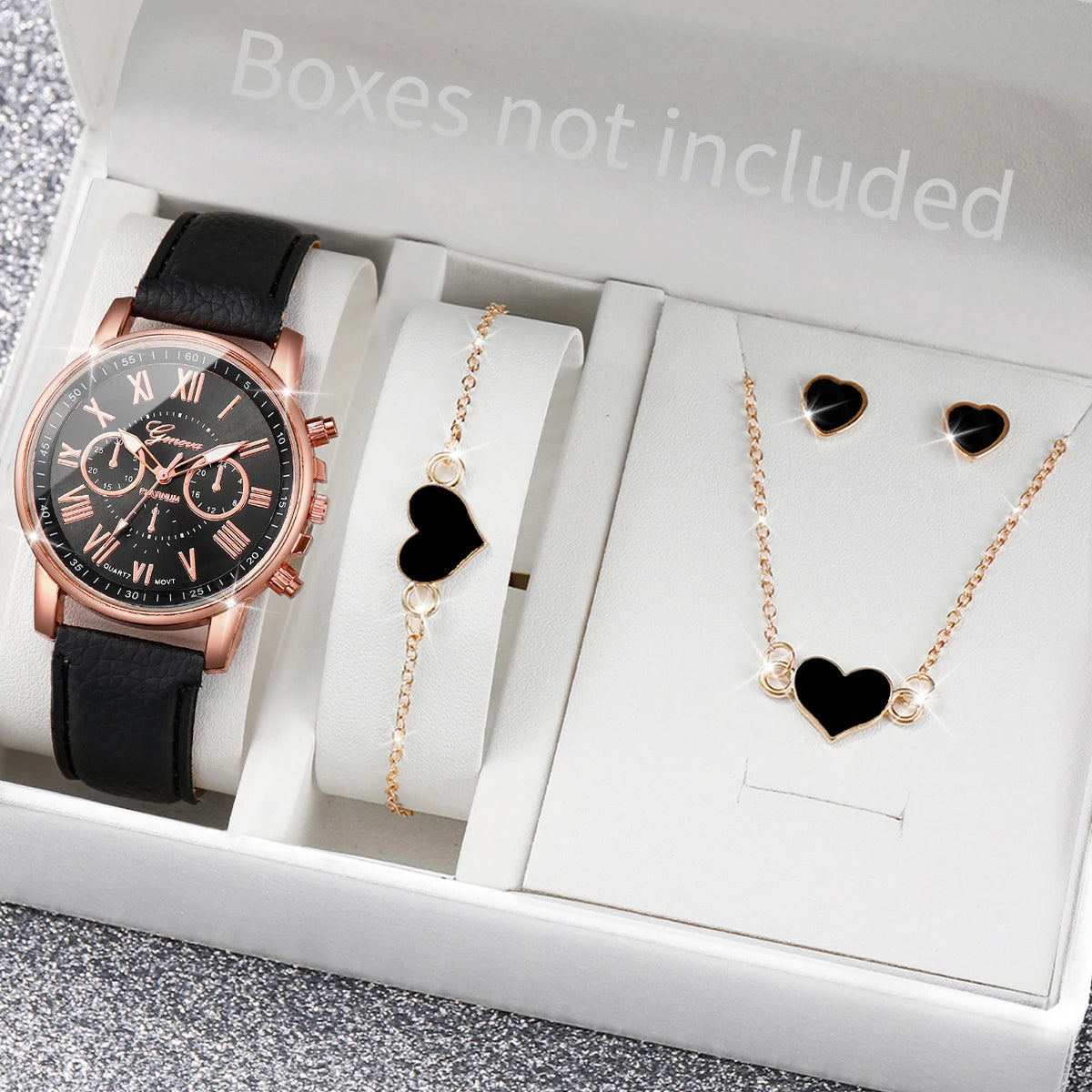 5/6PCS Women’s Quartz Watch Set – Leather Band & Rhinestone