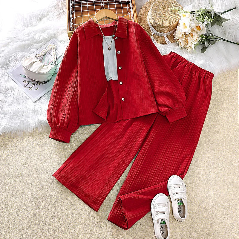 Kids 2-Piece Set for Girls– Cardigan Shirt & Loose Pants